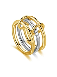 1 chiếc nhẫn xoay may mắn bằng thép không gỉ mạ vàng 18K nhiều lớp dành cho nữ, phong cách Boho, trang sức vàng, trang sức thép không gỉ, nhẫn vàng dày, quà tặng thanh lịch - Nhiều màu - Xem 2