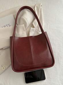 Túi Tote Thời Trang Nữ Vintage Burgundy Đa Năng Bằng Da PU Màu Trơn Có Đường May, Sức Chứa Lớn, Di Động, Cổ Điển Thường Ngày, Thường Ngày Công Sở, Thích Hợp Cho Các Bạn Nữ Tuổi Teen, Sinh Viên Đại Học, Cổ Trắng, Hoàn Hảo Cho Công Việc, Trở Lại Trường Học, Trung Học Cơ Sở, Trung Học Phổ Thông, Đại Học, Ngày Lễ - Màu Đỏ Sâu - Xem 2