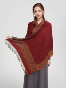 1pc Women Luxurious And Multi-Functional Paisley And Paisley Jacquard Long Scarf, Shawl, Retro Scarf That Is Suitable For Daily Use In Spring And Summer. - Red - View 1