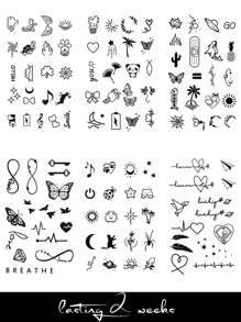 STARTTOOS Herbal Juice Temporary Tattoos Mini Set, Featuring Butterfly, Heart, Flowers, Rhinestones, Crescent Moon, And Snake Designs, Couple Tattoos For Daily, Party, Holiday Gifts, 14 Days No Fading, Waterproof, On Wrist, Fingers, Behind Ears, Shoulders, Neck, Collarbones - Blue - View 14