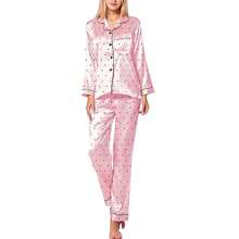 Women's Polka Dot Long Sleeve Trousers Pajamas With Casual Lapels, 100% Polyester Fabric For All-Season Comfort, Wearable Outside, Loungewear Set - Pink - View 3