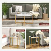 Homasis Round Nesting Table Set Of 3 Modern / Farmhouse Coffee Table W/2 End Tables - White and Gold - View 7