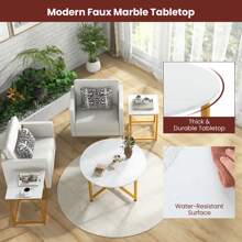 Homasis Round Nesting Table Set Of 3 Modern / Farmhouse Coffee Table W/2 End Tables - White and Gold - View 5