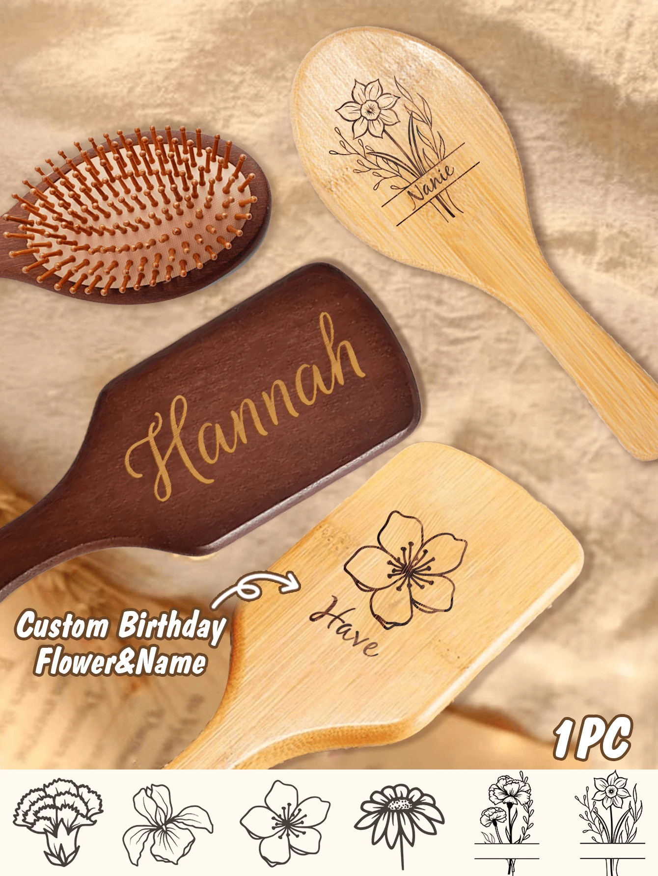 1pc Personalized Engraving Combs Custom Bridal Comb Bridesmaid Proposal Gift Custom Name Massage Combs Gift For Maid Of Honor Bridal Shower Bachelorette Party Detangling Comb, Bamboo Hairbrush, Keepsake - Multicolor - View 1