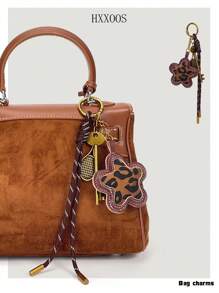 HXXOOS 1 Peça Pingente de Bolsa com Estampa de Leopardo e Estrela, com Chaveiro, Borla e Raquete de Tênis - Acessório de Bolsa de Couro PU de Alta Qualidade, Presente Perfeito para o Dia dos Namorados, Unissex, Adequado para Bolsas, Pendurar no Carro, Passeios Diários, Festas, Encontros, Viagens e Mais, Decoração Elegante para Bolsas