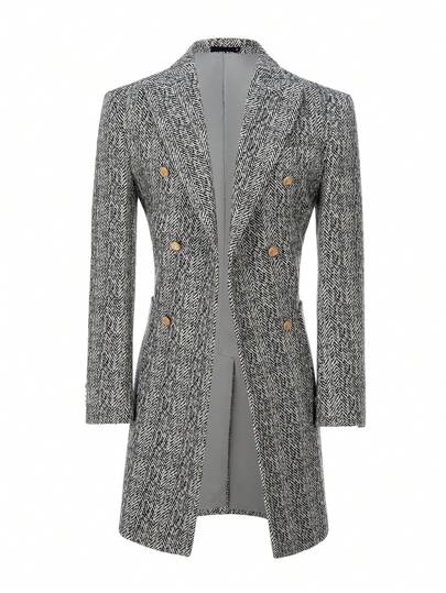 Furuyal 男士翻领正式商务外套，双排扣，修身剪裁，时尚简约，适合婚礼、生日派对、旅行、通勤等场合。