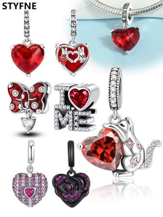 STYFNE 1 pieza Colgante de joyería con tema del Día de San Valentín, flor de rosa negra en forma de corazón rojo, gato sosteniendo un corazón con moño rojo, ornamento hecho a mano DIY, regalo pequeño diario para novia o mejor amiga