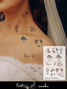 STARTTOOS Herbal Juice Temporary Tattoos Mini Set, Featuring Butterfly, Heart, Flowers, Rhinestones, Crescent Moon, And Snake Designs, Couple Tattoos For Daily, Party, Holiday Gifts, 14 Days No Fading, Waterproof, On Wrist, Fingers, Behind Ears, Shoulders, Neck, Collarbones - Blue - View 7