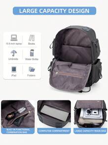 Myco 时尚字母贴片背包 大容量多口袋旅行包 16 英寸笔记本电脑包 情人节礼物 - 深灰色 - 查看 8