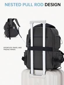 Myco 时尚字母贴片背包 大容量多口袋旅行包 16 英寸笔记本电脑包 情人节礼物 - 深灰色 - 查看 10