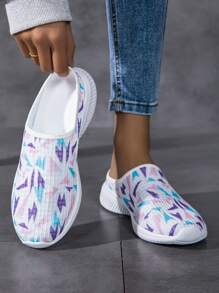 Wearing Closed Toe Sandals For Spring And Summer, Women's Non Slip Semi Slippers, New Sports And Leisure Shoes With Breathable Mesh, Slip-On Slouchy Shoes, Women's Flat Bottomed Fashionable Versatile Mesh Casual Shoes, Walking Shoes, White Shoes, Color Blocking And Color Blocking Women's Sports Shoes