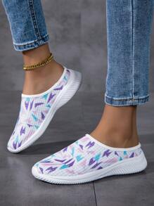 Wearing Closed Toe Sandals For Spring And Summer, Women's Non Slip Semi Slippers, New Sports And Leisure Shoes With Breathable Mesh, Slip-On Slouchy Shoes, Women's Flat Bottomed Fashionable Versatile Mesh Casual Shoes, Walking Shoes, White Shoes, Color Blocking And Color Blocking Women's Sports Shoes