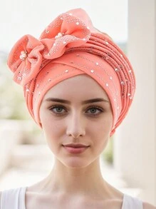 全新欧美风格多层水钻花朵帽带绑带，非洲 Gele 头巾