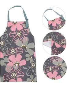 Delantal impermeable y a prueba de aceite con estampado de flores en color gris oscuro, 1 pieza con diseño colgante, cuello ajustable, sin mangas, resistente al desgaste, para usar en la cocina, el comedor, la jardinería y la repostería