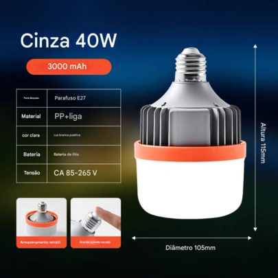 Lâmpada LED com base retrátil, lâmpada com falta de energia doméstica, 27 parafusos, luz de emergência externa que acende quando segurada na mão