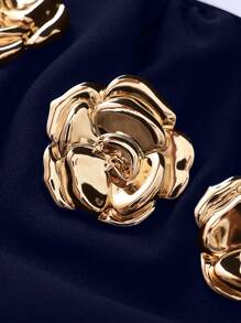 EARO Vintage French Style Women's Casual Minimalist Comfortable Daily Versatile Metal Flower Decor Pleated Front Slit A-Line Skirt, High Waist Slimming Elastic Waist Fashionable Loose OL Professional Bodycon Skirt, Spring/Autumn - Navy Blue - View 4