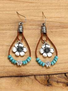1 par de brincos femininos com pingente de tartaruga metálico, contas coloridas e contas boho retrô CCB