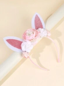 1pc Easter Bunny Ears Headband For Girls,Fabric Flowers Headband For Kids,Cute Hair Accessories For Kids Personalized Easter Gifts