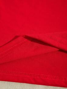 Women's Solid Color Short Sleeve Casual Basic Round Neck T-Shirt - Red - View 5