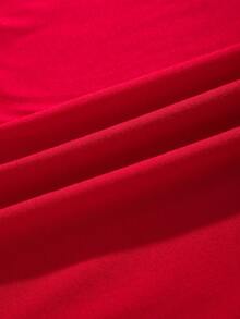 Women's Solid Color Short Sleeve Casual Basic Round Neck T-Shirt - Red - View 4