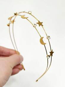 1 件女士时尚优雅奢华水晶星月金属双层发箍、头带装饰、发带、发箍、发饰