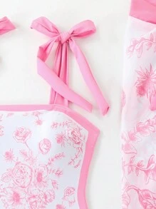 欧美风印花连体泳衣，保守收腹设计，带罩裙，适合度假、水疗、游泳、夏季海滩度假，优雅粉色 - 粉色 - 查看 7