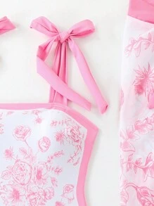 Traje de baño de una pieza con estampado floral de estilo europeo y estadounidense, con control de abdomen y falda de cobertura, para vacaciones, spa, natación, para vacaciones de verano