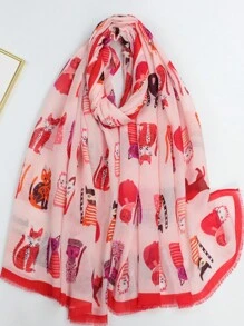 1pc Cat Print Scarf Wrap Shawl - Multicolor - View 9