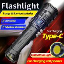 Linterna LED potente de 1000000 LM, recargable, tipo C, de largo alcance, 6000 m, luz táctica para pesca y caza - negro - Ver 2