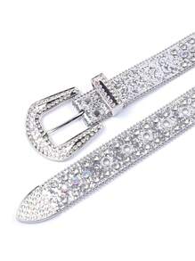 男士水钻装饰几何扣腰带派对 - 銀色 - 查看 3