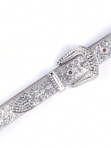 男士水钻装饰几何扣腰带派对 - 銀色 - 查看 4