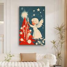 1pc Charming Angel Lights Tree Canvas Art - High-Definition Print, Wooden Frame Wall Decor For Home, Office, Bar, And Coffee Shops