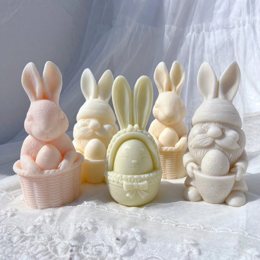 Egg Rabbit Silicone Candle Mold Bunny Resin Silicone Mold Animal Soy Wax Mould Easter Home Decor Concrete Mould - Pink - View 1