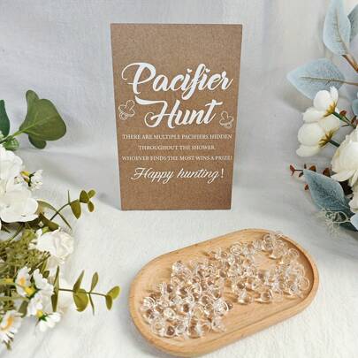 1 套淋浴游戏套装，配有亚克力奶嘴狩猎标志和透明迷你奶嘴，用于揭示性别的派对礼物和活动 - 适合 14 岁及以上 - 送给婴儿送礼会客人的完美礼物（不含木托盘）