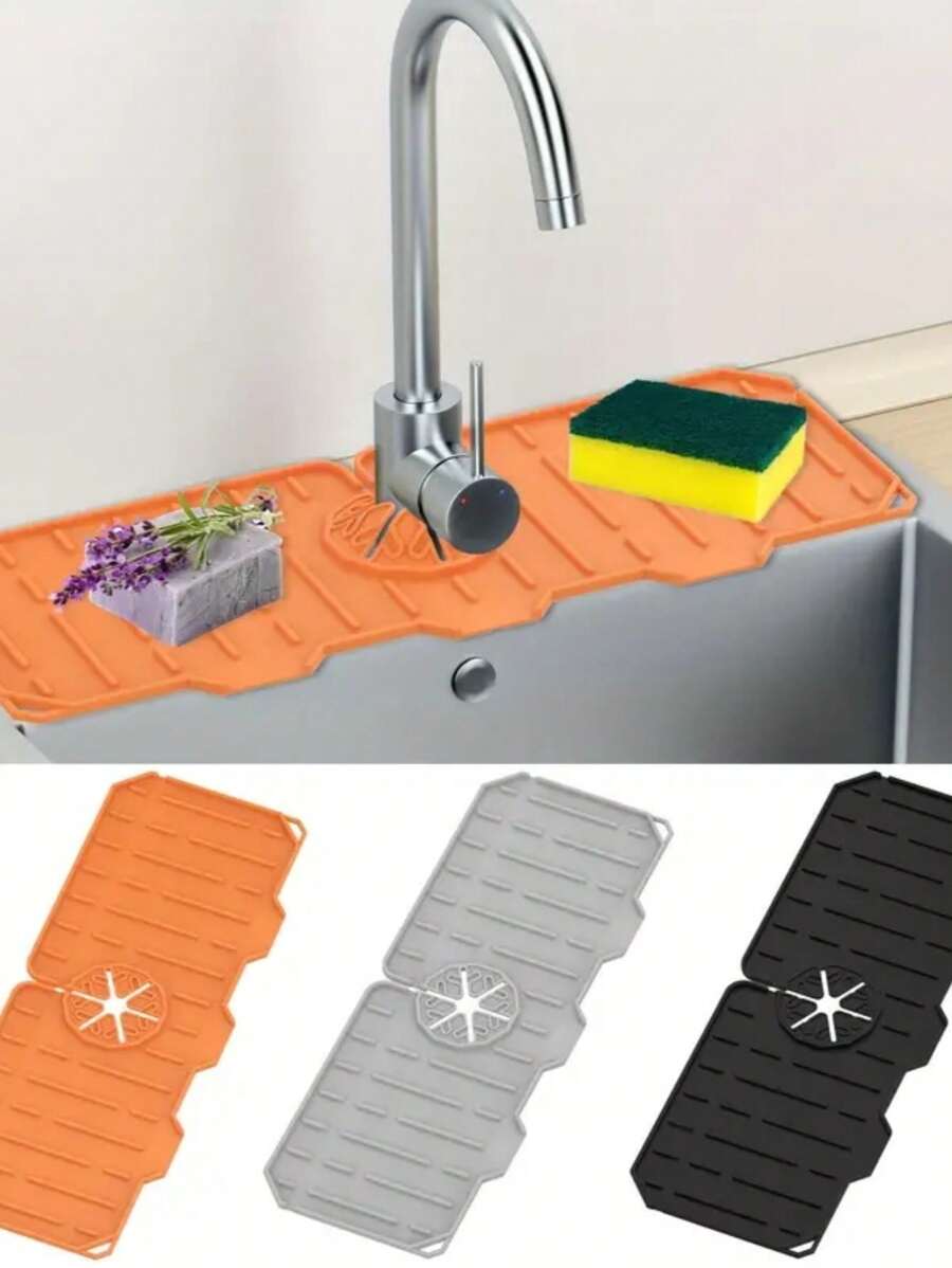 Diskbänk Stänkskydd,Silikon Kran Handtag Droppfångare Brickmatta,Kök Badrum Silikon Diskbänk Stänktorkmatta,Kran Droppskydd, Silikon Kranmatta Disktvål Svamphållare För Diskbänk Tillbehör Prylar, Torkmatta För Köksbänk Badrumsskydd Köksdiskbänk Vanligt använda diskbänkstillbehör i barer, Husbilar, kök, badrum och bondgårdar.