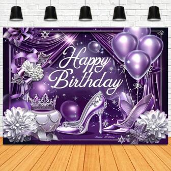 1pc Polyester Fiber Happy Birthday Background With Balloon And High Heels - Multi Functional Party Decoration Banner For General Celebrations, No Electricity Required