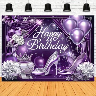 1pc Polyester Fiber Happy Birthday Background With Balloon And High Heels - Multi Functional Party Decoration Banner For General Celebrations, No Electricity Required
