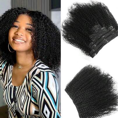 女士非洲卷曲接发 真人雷米人发接发 杰瑞卷发 自然黑色 8-20 英寸