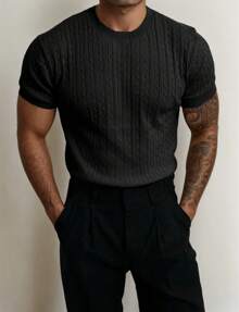 hoteel Men's Ribbed Knit T Shirts Short Sleeve Crew Neck Slim Fit Stretchy Muscle Shirts Basic Solid Tee Tops