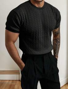 hoteel Men's Ribbed Knit T Shirts Short Sleeve Crew Neck Slim Fit Stretchy Muscle Shirts Basic Solid Tee Tops