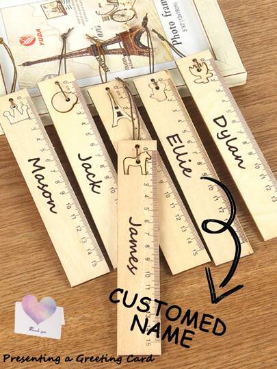 Customized Next&Name Measurement Tools For Multiple ScenariosWooden Straight Ruler Retro 15cm Wooden Pendant Wooden Ruler Presenting A Greeting Card