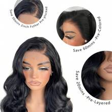 13x4 合成蕾丝前假发，波浪卷发蕾丝前假发，预先拔毛，无需胶水，26 英寸，女士即戴假发，适合初学者