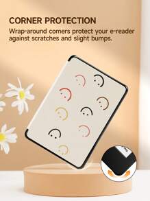 1 pieza Funda protectora para Kindle Paperwhite 5/Kindle NK 11/Kindle Basic Ebook Reader, con patrón de cara sonriente, función de encendido/apagado automático, ligera y delgada, ajuste perfecto para proteger su dispositivo de lectura - Multicolor - Ver 5