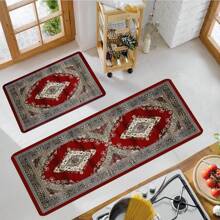 Bộ 1/2 tấm thảm nhà bếp, thảm trải sàn họa tiết hình học màu đỏ xám Bohemian, thảm chống mỏi bằng polyester có thể giặt bằng máy, thích hợp cho nhà bếp, đầu giường, lối vào, trang trí nhà cửa văn phòng - Nhiều màu - Xem 2