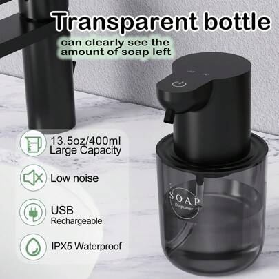 免触式泡沫皂液器，自动液体皂液器，自动皂液器，厨房皂液器，皂液器，条纹皂液器，4 级可调泡沫洗手液，壁挂式或台面式，13.5 盎司电动泡沫皂液器，适用于浴室、厨房、卫生间、学校、酒店、公共场所，万圣节和圣诞节必备