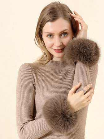 1 件女士蓬松袖口保暖器，模拟狐狸毛设计，冬季日常使用配饰，情人节礼物