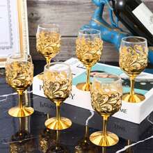 1PC Golden Goblet Wine Glass Vintage European Wine Glass Goblet For Party Gathering Wedding Use