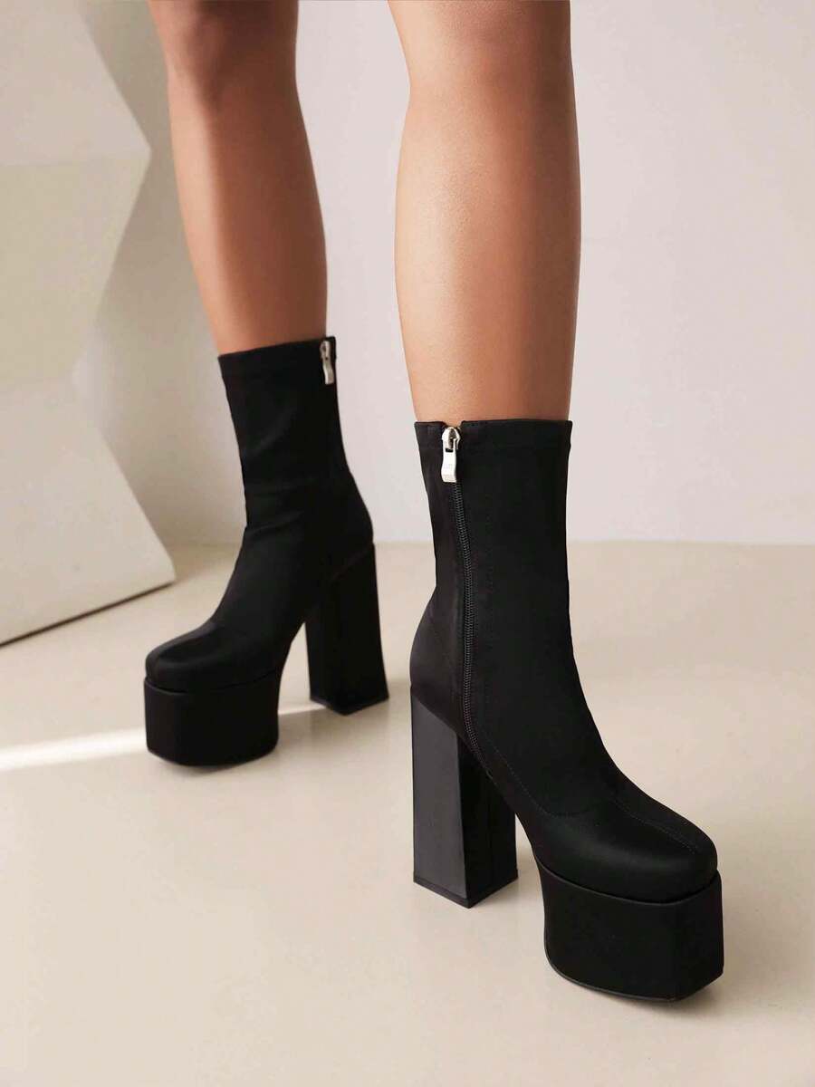 vivianly Women's Chunky Platform Ankle Boot High Block Heels Round Toe Lightweight Comfort Party Dress Black Boots For Women Women's Chunky Platform Ankle Boot High Block Heels Lightweight Comfort Party Dress Booties Shoes For Women - màu đen - Xem 1