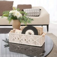 1PC Macrame Storage Baskets Boho Decor Box Handmade Woven Decorative Countertop Toilet Tank Shelf Cabinet Organizer For Bedroom Livingroom Home, Set Of 2, Ivory - 1 giỏ đựng đồ - Xem 3