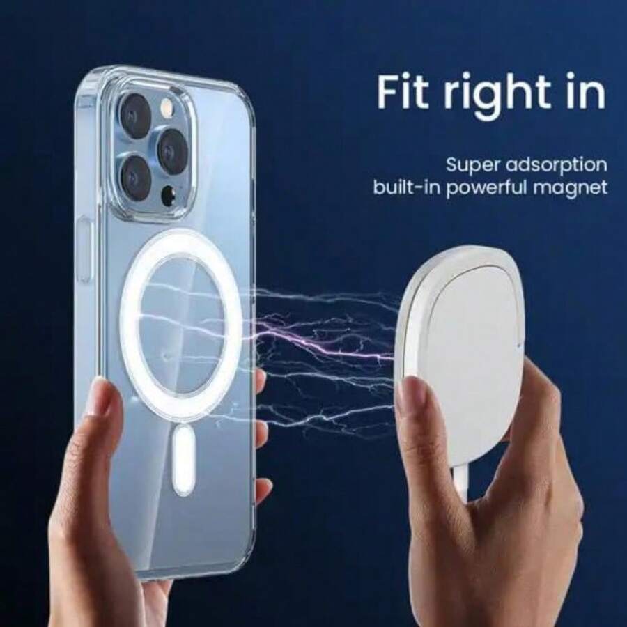 Magnetic Phone Case For IPhone 16/15/14/13/12 Pro Max Plus, Classic Hybrid Design, Transparent, Shock Protection, Compatible With MagSafe Gifts For Family, Friends, Kids, Birthday,Spring, Holiday, Boyfriends, Girlfriends, Valentine's Day - Clear - View 1
